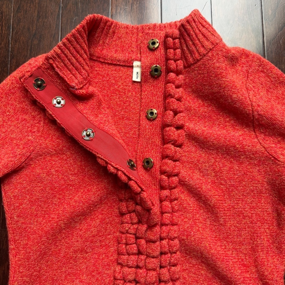 Moth By Anthropologie “Floating Sparks” Wool Women’s Cardigan Size XS Orange/Red - Picture 4 of 7